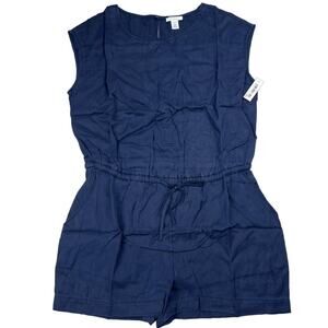 Daily Ritual Women's Large Blue Sleeveless Tencel Shorts Romper Drawstring Top